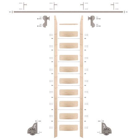 Quiet Glide Ladder 9.92 ft. Unfinish Maple Sat Nickel Hook Roller Kit with 8 ft. Rail QG.510-10MA-08-V.02